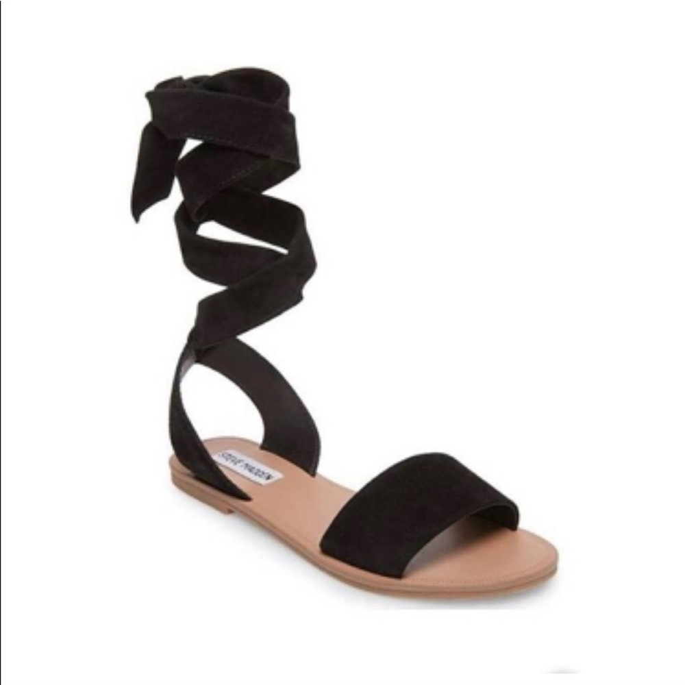 Steve Madden Reputation Black Suede Lace-Up Sandals